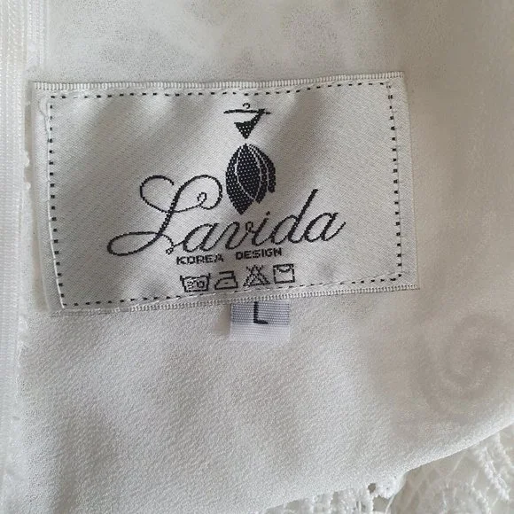 vintage lace floral dress Embroidered white Sz 12 frill fishtail KOREAN cocktail - Picture 7 of 8